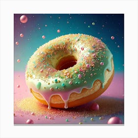 Firefly Whimsical, 3d, Illustration, Donut, Glazed, Porcelain, Gold, Sprinkles, Pastel, Colors, Bite (10) Canvas Print