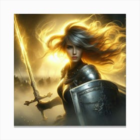 Young Woman Holding A Sword Canvas Print