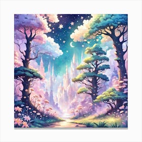 A Fantasy Forest With Twinkling Stars In Pastel Tone Square Composition 56 Canvas Print