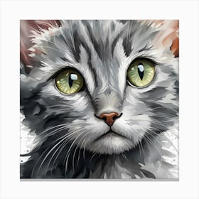 Gray Kitten Painting Digital Watercolor Portrait Canvas Print