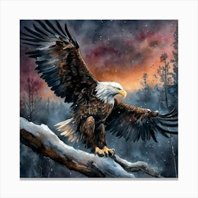Bird Bald Eagle Flying Majestic Animal Plumage Forest Nature Painting Canvas Print