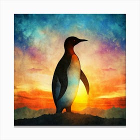 Silhouette Of A Penguin At Sunset Canvas Print