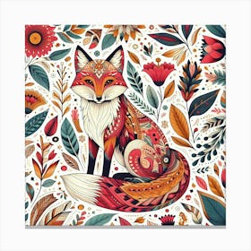 Fox And Flora Artwork Canvas Print