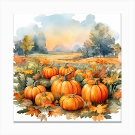 A Pumpkin Patch In Watercolour Canvas Print
