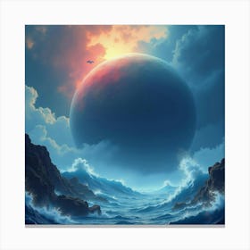 Titan Amidst A Vibrant Watercolor Stormy Sea 1 Canvas Print