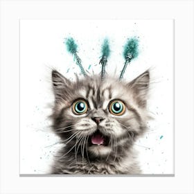 Cat With Blue Feathers Canvas Print