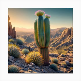 An Saguaro Growing On A Desert Mountain Hillside 1 Canvas Print