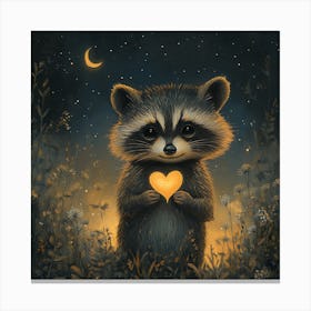 Curious Raccoon with Heart Leaf Backdrop 1 Canvas Print