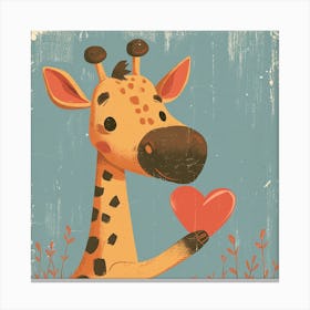 Giraffe Holding Heart Canvas Print
