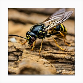 Wasp On Wood 3 Canvas Print