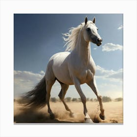 White Horse Running In The Desert Canvas Print