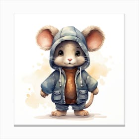 Watercolour Cartoon Mouse In A Hoodie Canvas Print