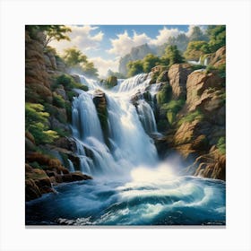 Natures Majesty A Hyperrealistic Close Up Of A Cascading Waterfall Capturing The Power 3 Canvas Print