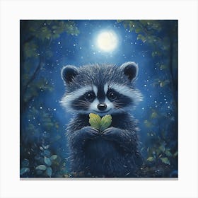 Curious Raccoon with Heart Leaf Backdrop Canvas Print