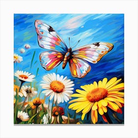 Butterfly And Daisies Canvas Print