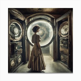 Woman In A Clock Canvas Print