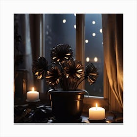 Window Sill With Candles Canvas Print