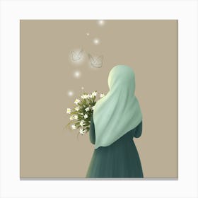 Muslim Girl With Flowers Canvas Print