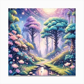 A Fantasy Forest With Twinkling Stars In Pastel Tone Square Composition 191 Canvas Print