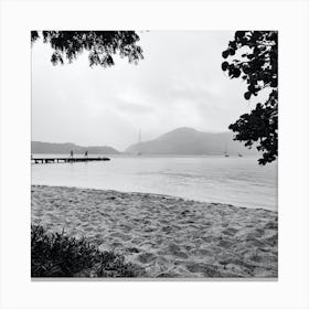 Black And White Photo Of A Beach Canvas Print