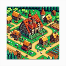8-bit medieval village Canvas Print