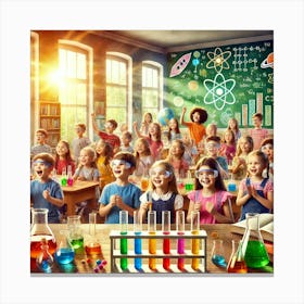 Learning In Action Wall Art An Engaging Classroom Science Experiment Scene To Inspire Curiosity And Joy In Students, Perfect For Schools Or Study Rooms Print Art Canvas Print