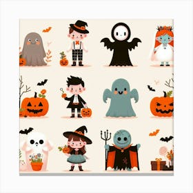 Children In Halloween Costumes - Cute Vector style Illustration Canvas Print