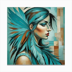 Blue Feathered Woman Canvas Print