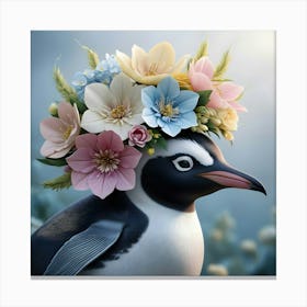 A Whimsical Penguin With A Fragrant Flower Crown (4) Canvas Print