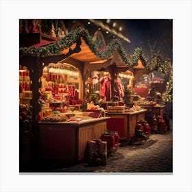 Christmas Market At Night Canvas Print