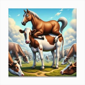 Horse And Cows Canvas Print