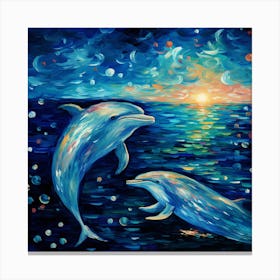 Dolphins At Night Canvas Print