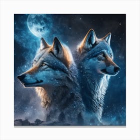 Two Wolves In The Moonlight 5 Canvas Print