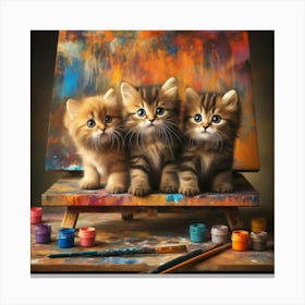 Three Kittens On Easel Canvas Print