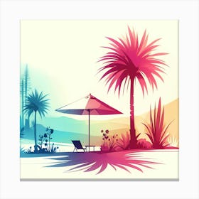 Beach Scene With Palm Trees Canvas Print