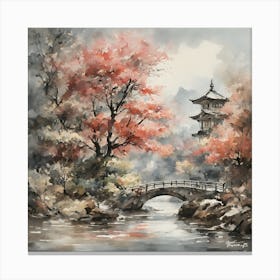 watercolor japanese landscape, soft light,by antoine blanchard and greg rutkowski Canvas Print