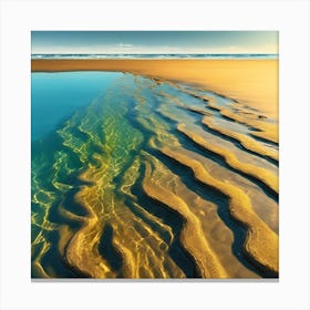 Liquid Sand, Golden Ripples on the Beach 1 Canvas Print