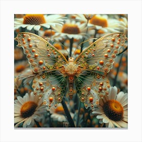 Butterfly On Daisies 4 Canvas Print