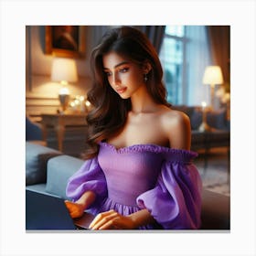 Beautiful Woman Using Laptop 21 Canvas Print