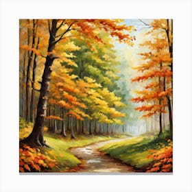 Forest In Autumn In Minimalist Style Square Composition 80 Canvas Print