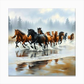 Horses Running In The Water 6 Canvas Print