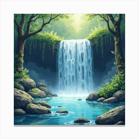 Ethereal Watercolor Waterfall In A Hidden Glade 1 Canvas Print