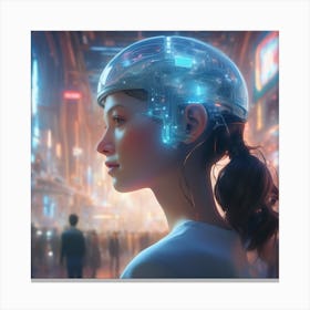 Futuristic Girl With Futuristic Helmet Canvas Print