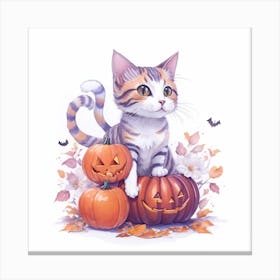 Dreamshaper V7 Watercolor Cat With Home Halloween White Backgr 0 Canvas Print