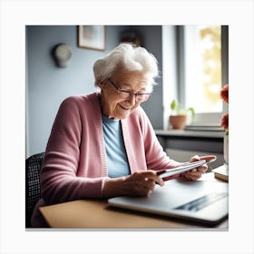 Senior Woman Using A Laptop Canvas Print