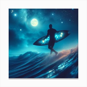 Surfer man In The Moonlight 3 Canvas Print
