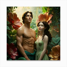 A Mesmerizing And Vivid Cinematic Photograph Of Adam And Eve In The Garden Of Eden 2 Canvas Print