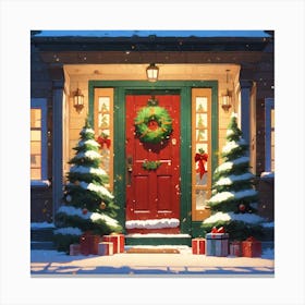 Christmas Decoration On Home Door Golden Ratio Fake Detail Trending Pixiv Fanbox Acrylic Palette Canvas Print
