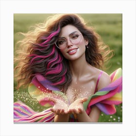 Beautiful Girl With Rainbow Hair Canvas Print