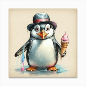 Penguin With Ice Cream Canvas Print